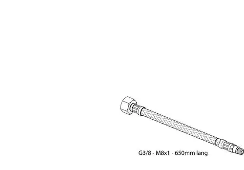 Druckschlauch mit Innenschliff und Schraubanschlüssen, dargestellt in technischer Zeichnung. Produkt von Ideal Standard.